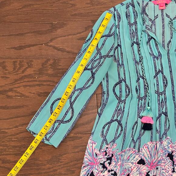Lilly Pulitzer Marilina Tunic - Light Aqua Frayed Knot Blouse Size XXS - Picture 3 of 8